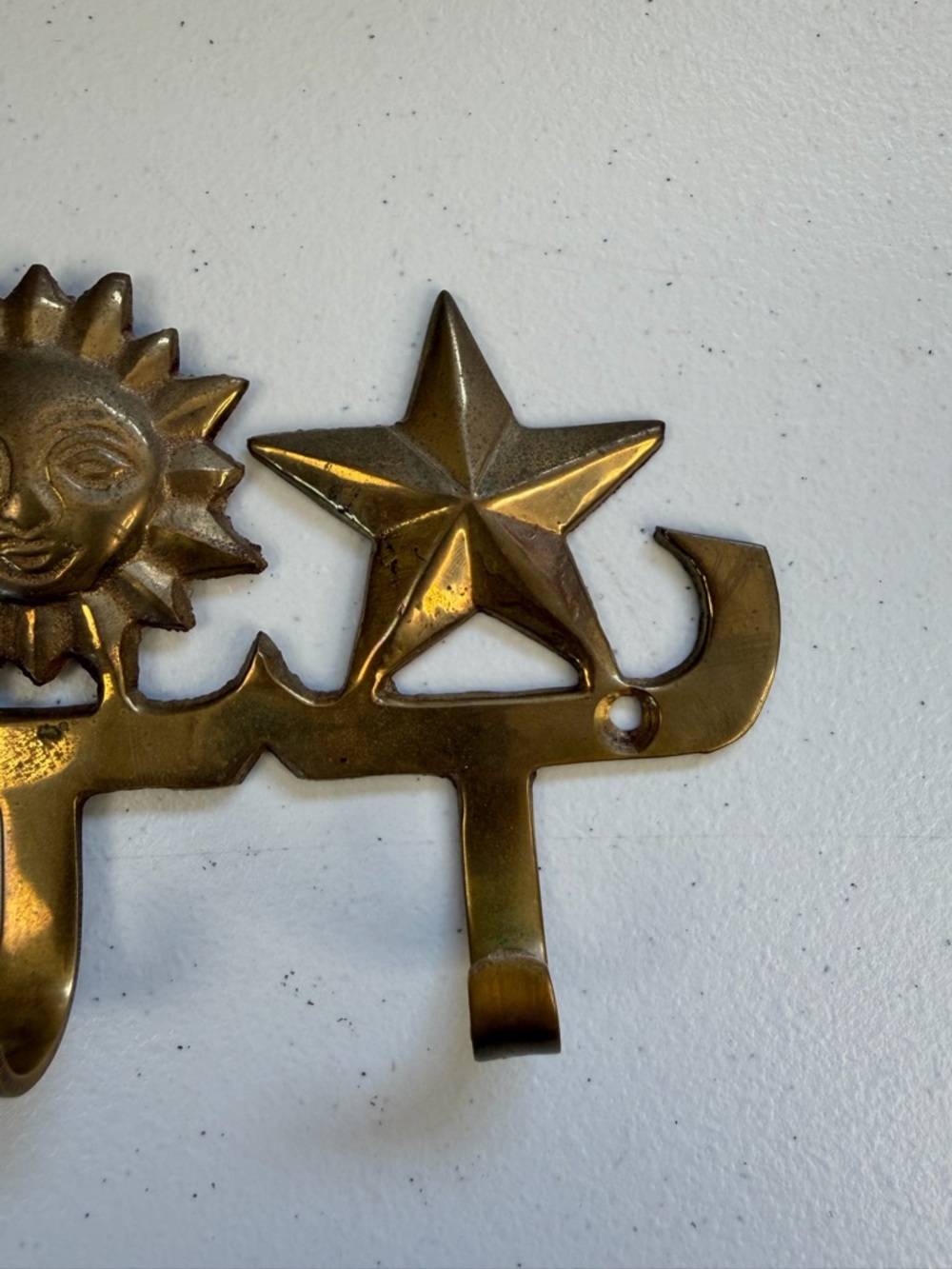 Vintage Brass Celestial Wall Hooks Sun Moon Stars Entryway Key Holder Boho 90s - Picture 6 of 9